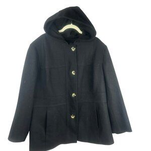 Jason Kole Wool Blend Coat Women Plus 3X Black Attached Hood Mid Length Classic